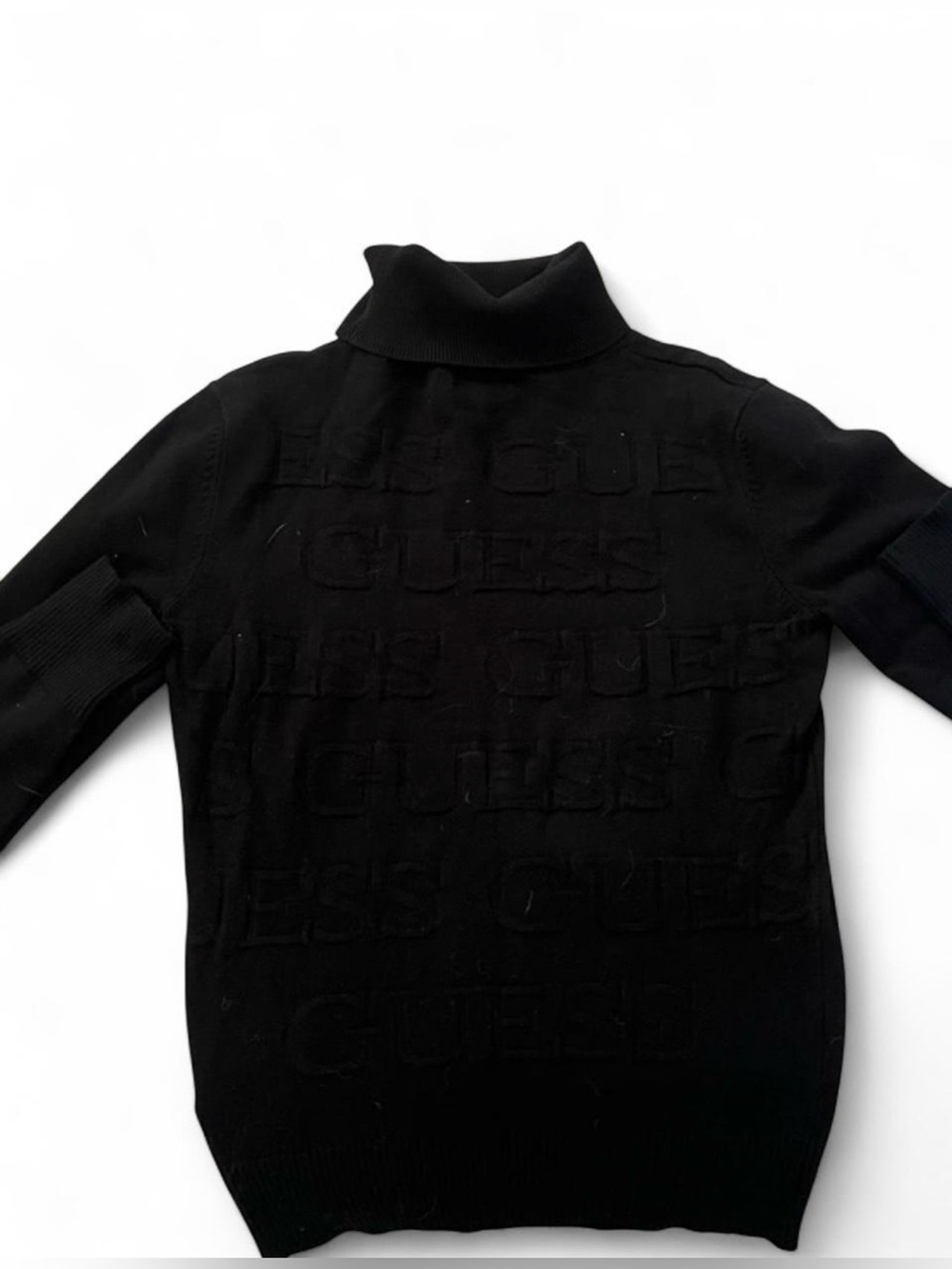 Guess Black Embossed Logo Turtleneck Sweater